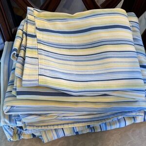 Pottery Barn Queen Sheet Set Blue Yellow Stripe Cotton Preppy Spring Summer 4pc